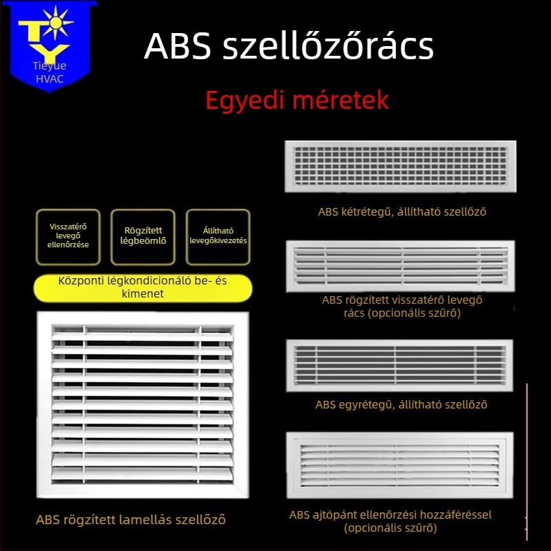 Központi klímaberendezés légcsatornájának dekoratív rácsa, esőálló, egyes rétegű alumíniumötvözet lamellák