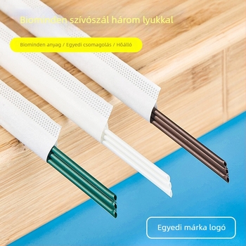 Biodegradable PLA háromcsatornás kávé szívószál, egy használat, egyedi csomagolásban, forró italokhoz, keverőpálcika