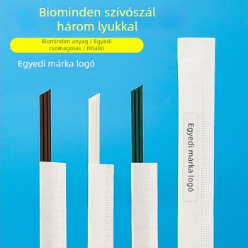Biodegradable PLA háromcsatornás kávé szívószál, egy használat, egyedi csomagolásban, forró italokhoz, keverőpálcika