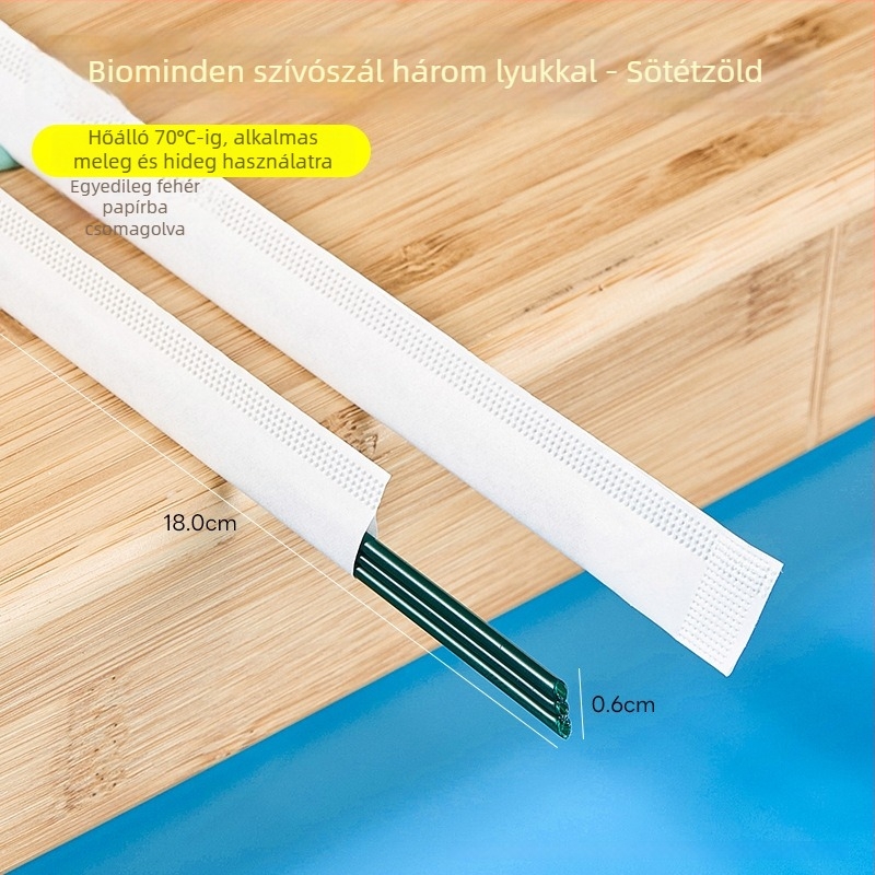 Biodegradable PLA háromcsatornás kávé szívószál, egy használat, egyedi csomagolásban, forró italokhoz, keverőpálcika