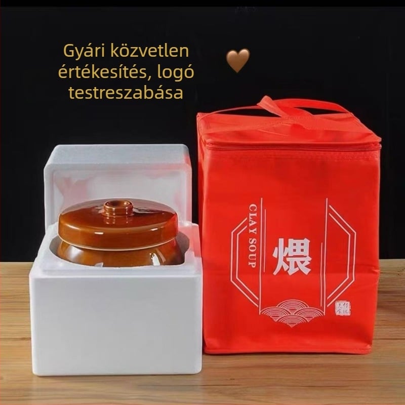 Retro agyag edény csirkeleveshez – teljes készlet prémium csomagolással