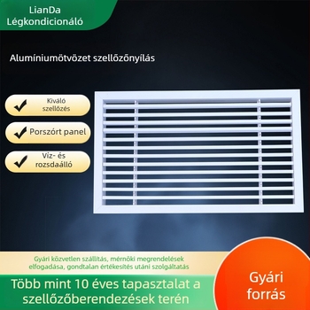 Alumíniumötvözetből készült külső falra szerelhető légbeömlő- és kilépő szellőző, esővédett lamellákkal, állítható légáramlás