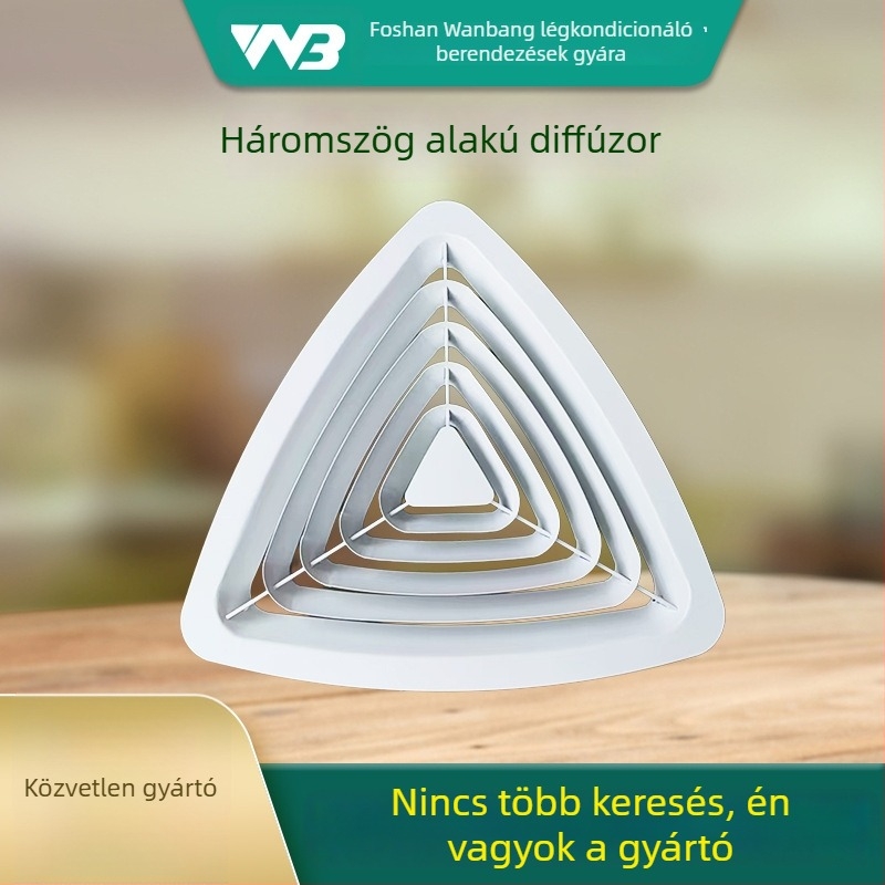 Háromszög alakú diffúzor alumíniumötvözetből, lamellás szellőző, kiáramló vezeték központi klímaberendszerhez