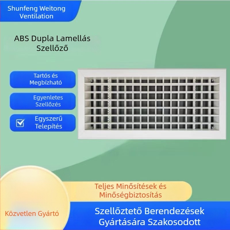 ABS integrált négyszögletes, kétszintes lamellás légkivezető központi klímaberendezéshez, állítható légáram