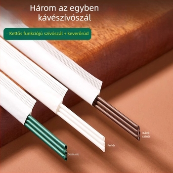 Biodegradable PLA egyszer használatos kávékeverő pálca háromlyukú csővel, egyenként csomagolva, élelmiszer-minőségű szívószál