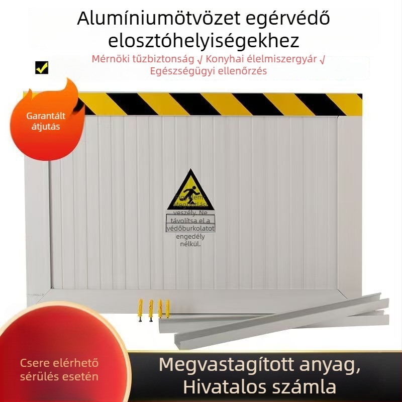 Alumíniumötvözetből készült egérvédő ajtóvédő, rozsdamentes acél kivitel, egyedi gyártású a kiosztási helyiségekhez, tűzvédelmi és higiéniai célokra