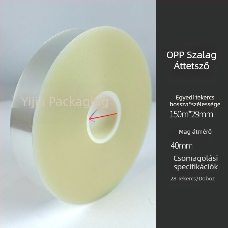 Átlátszó OPP csomagoló szalaggép nagy tekercses rendszerrel, műanyag fóliához, 0,12 mm vastagság, 20 kg szakítóerő