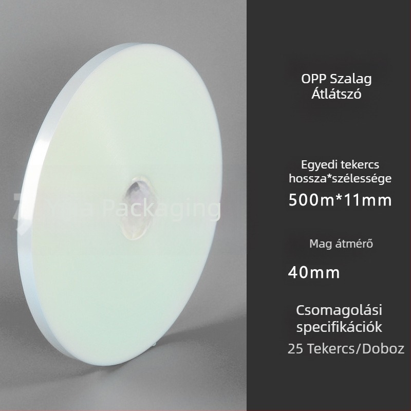 Átlátszó OPP csomagoló szalaggép nagy tekercses rendszerrel, műanyag fóliához, 0,12 mm vastagság, 20 kg szakítóerő