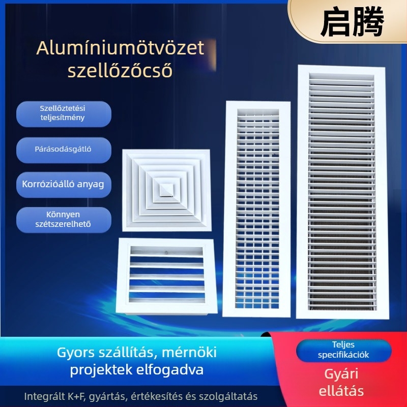 Légcsatorna alumíniumötvözetből légkondicionáláshoz, nyitható rács és diffúzor