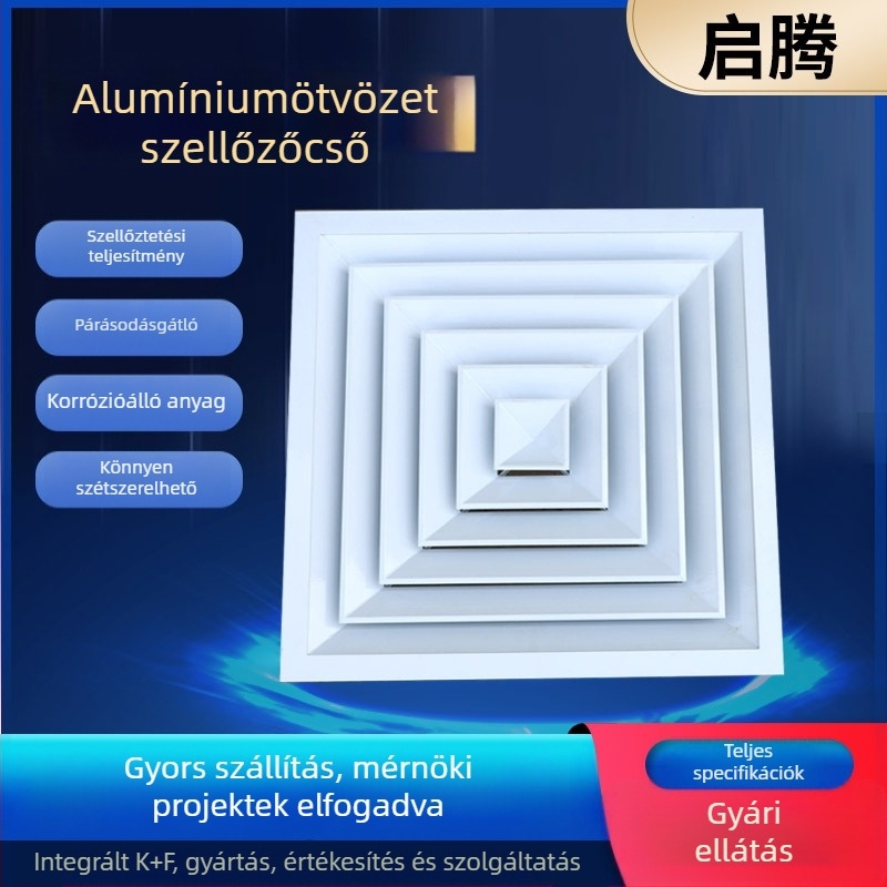 Légcsatorna alumíniumötvözetből légkondicionáláshoz, nyitható rács és diffúzor