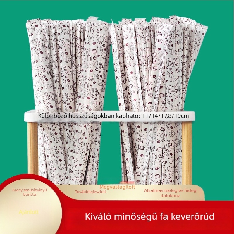Kávékeverő fa, egyszer használatos, hosszú nyéllel, 19 cm