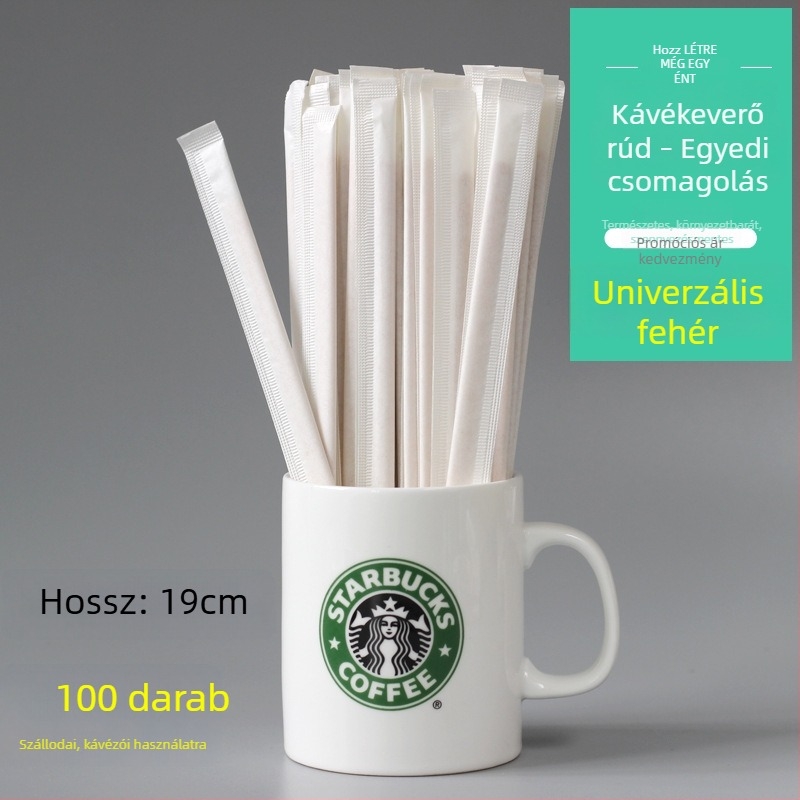 Kávékeverő fa, egyszer használatos, hosszú nyéllel, 19 cm