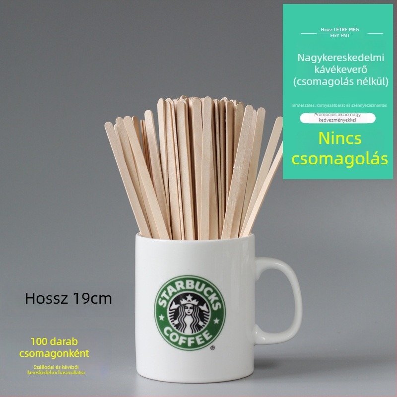 Kávékeverő fa, egyszer használatos, hosszú nyéllel, 19 cm