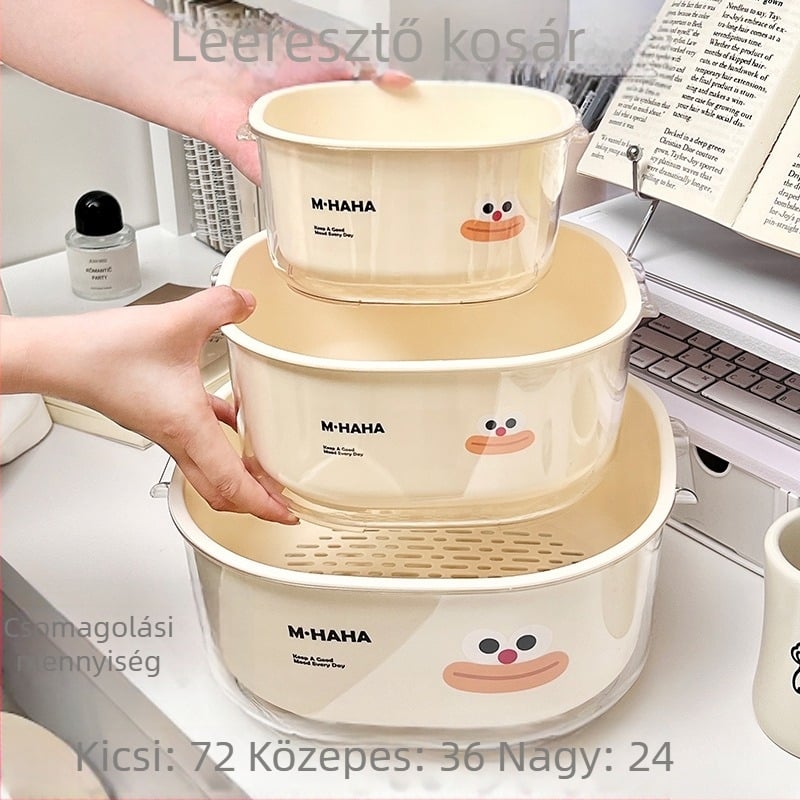 Két szintes leeresztő kosár zöldségek és gyümölcsök mosására