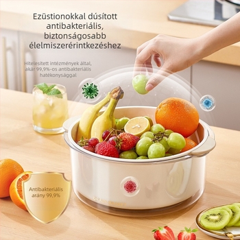 Antibakteriális kétszintű leeresztő kosár zöldségekhez és gyümölcsökhöz, vastított konyhai mosóedény