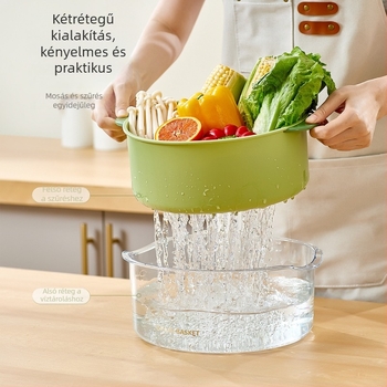 Antibakteriális kétszintű leeresztő kosár zöldségekhez és gyümölcsökhöz, vastított konyhai mosóedény