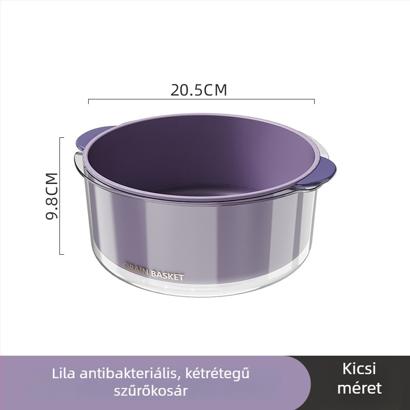 Antibakteriális kétszintű leeresztő kosár zöldségekhez és gyümölcsökhöz, vastított konyhai mosóedény
