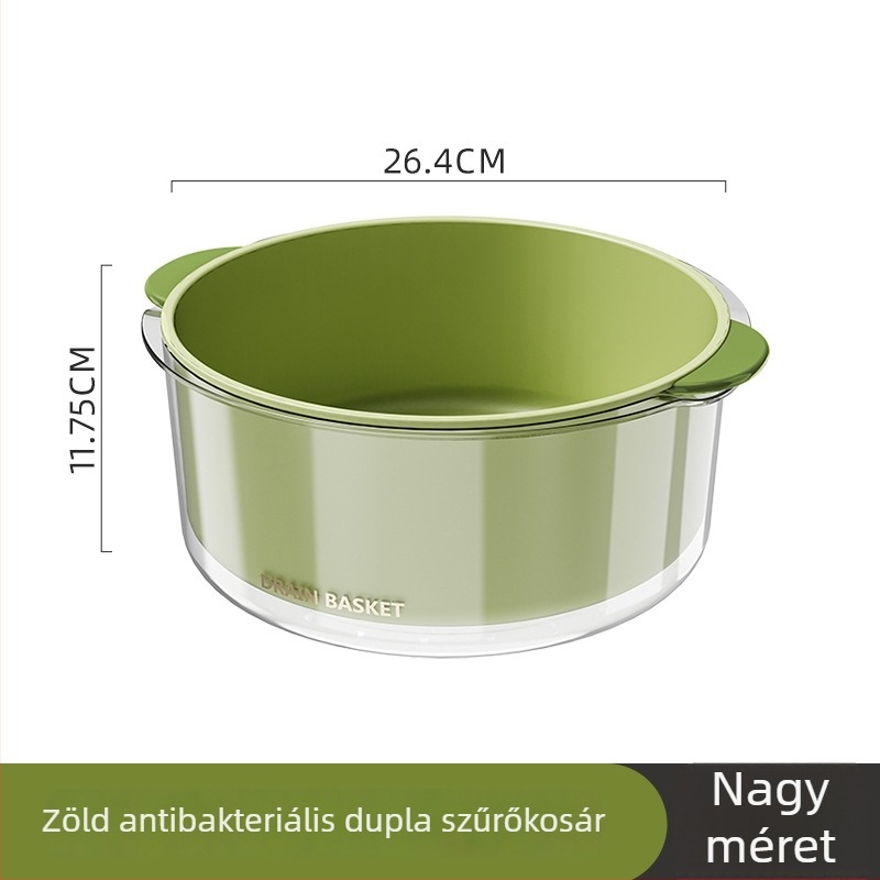 Antibakteriális kétszintű leeresztő kosár zöldségekhez és gyümölcsökhöz, vastított konyhai mosóedény