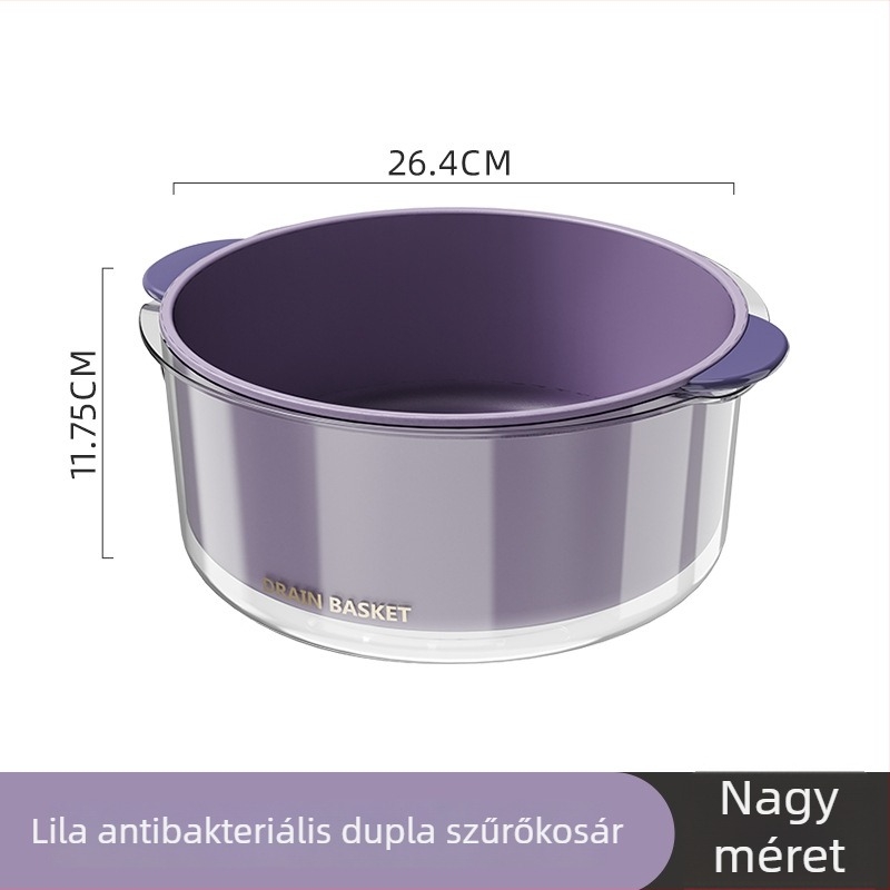 Antibakteriális kétszintű leeresztő kosár zöldségekhez és gyümölcsökhöz, vastított konyhai mosóedény