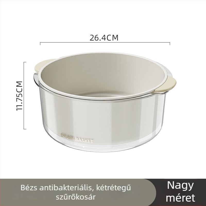 Antibakteriális kétszintű leeresztő kosár zöldségekhez és gyümölcsökhöz, vastított konyhai mosóedény