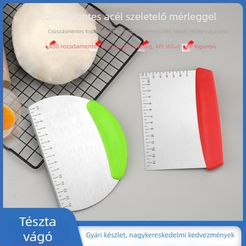 Rozsdamentes acél négyszögletes tészta vágó mérő skálával, liszt-spatula, tészta osztó és krém spatula a tésztához, kenyérhez és süteményekhez
