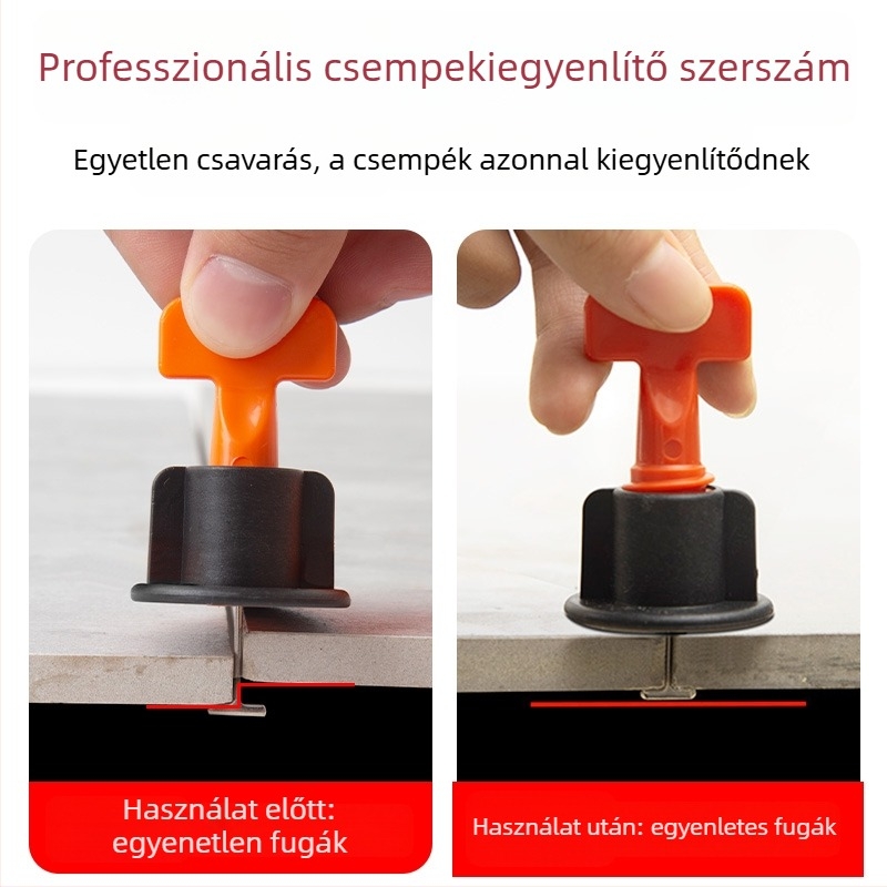 Csempe szintező eszköz rögzítő klipekkel és pozícionáló kereszttel padló- és falicsempékre