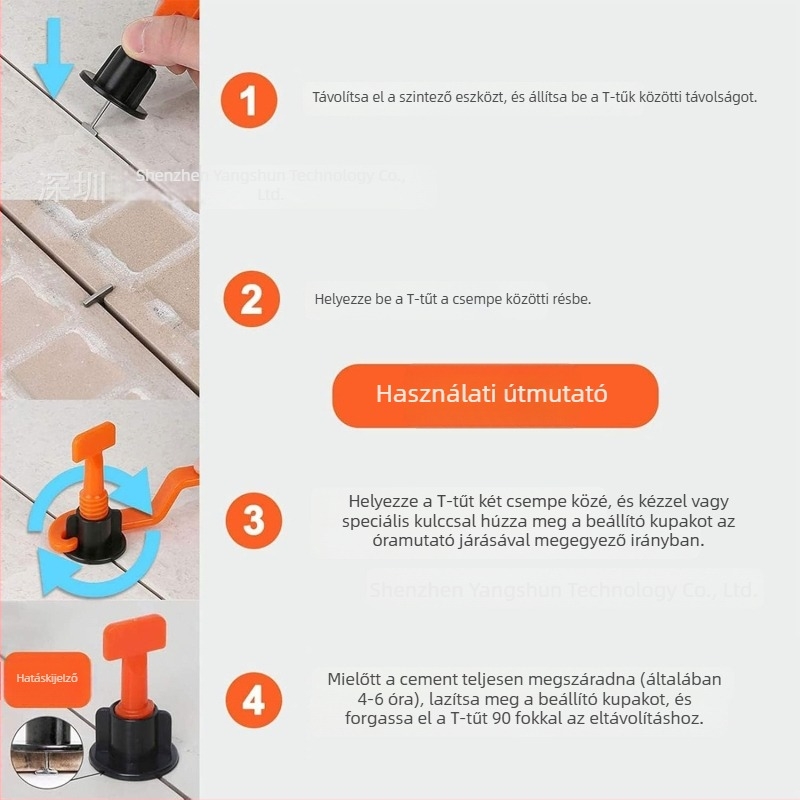 251 darabos csempe-nivelláló készlet cserélhető tüskékkel, 1,5 mm-es T-formájú acéltűkkel és keresztszínű szintezővel