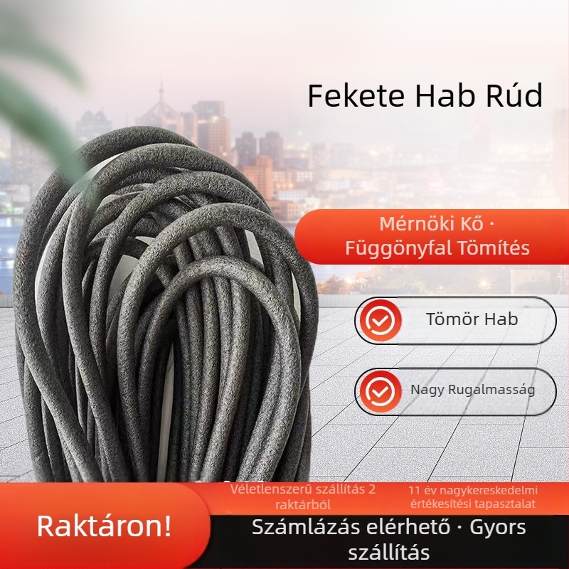 Fekete habrudak tömítéshez, alumínium panelek hézagjainak kitöltésére; szilárd habcsíkok