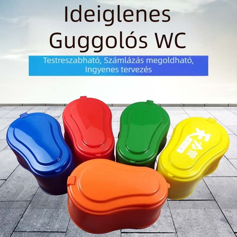 Ideiglenes nagyméretű műanyag guggolós WC építési területekre, nem eldobható, szagtalan