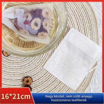 16×21 cm-es egyszer használatos teafilter zacskó, nem szőtt anyagból, húzózsinórral, élelmiszer-minőségű szűrőzacskók, kis buborékos tasakok