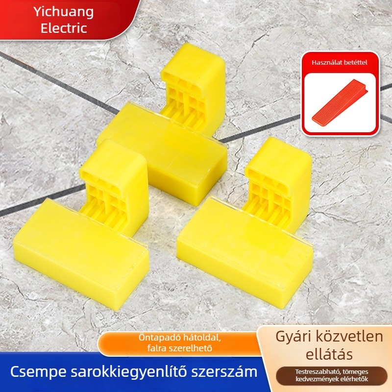 Csempe sarkának fixálója és szintező eszköz falicsempékhez, egyenes sarokpozicionáló klipek