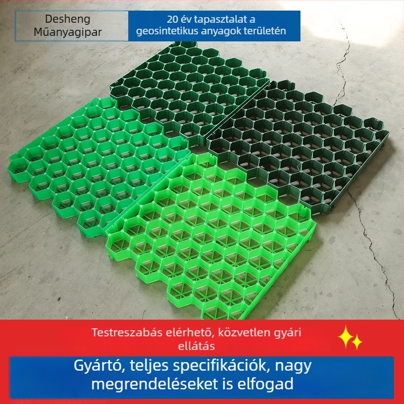 Műanyag gyeptéglák és gyepültető hálók tűzvédelmi kijáratokhoz, parkolóhelyekhez, tájépítéshez, lejtővédelmi célokra és gyepplokhoz