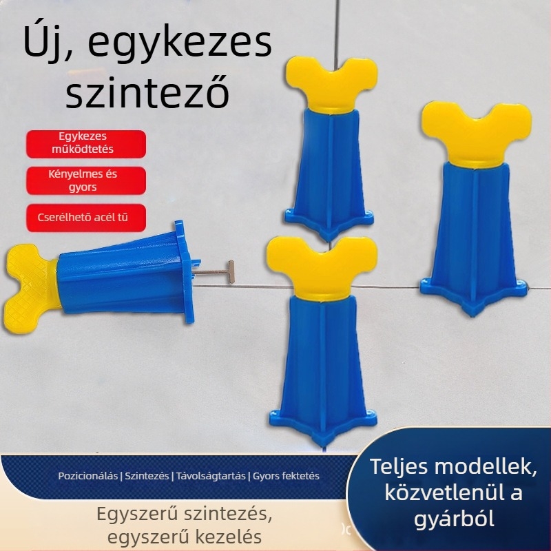 Új, megvastagodott, nagy méretű csempe szintező a fugák pozicionálásához, egykezes használat, cserélhető tű