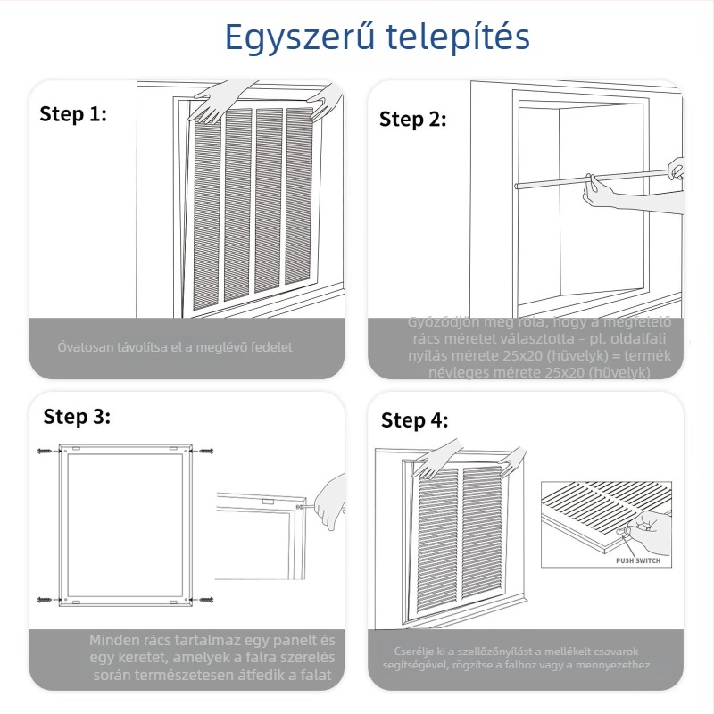 Galvánizált acél visszafutó levegőrács levehető ajtóval, ventilációs fedél és HVAC hideg levegő beömlő rács