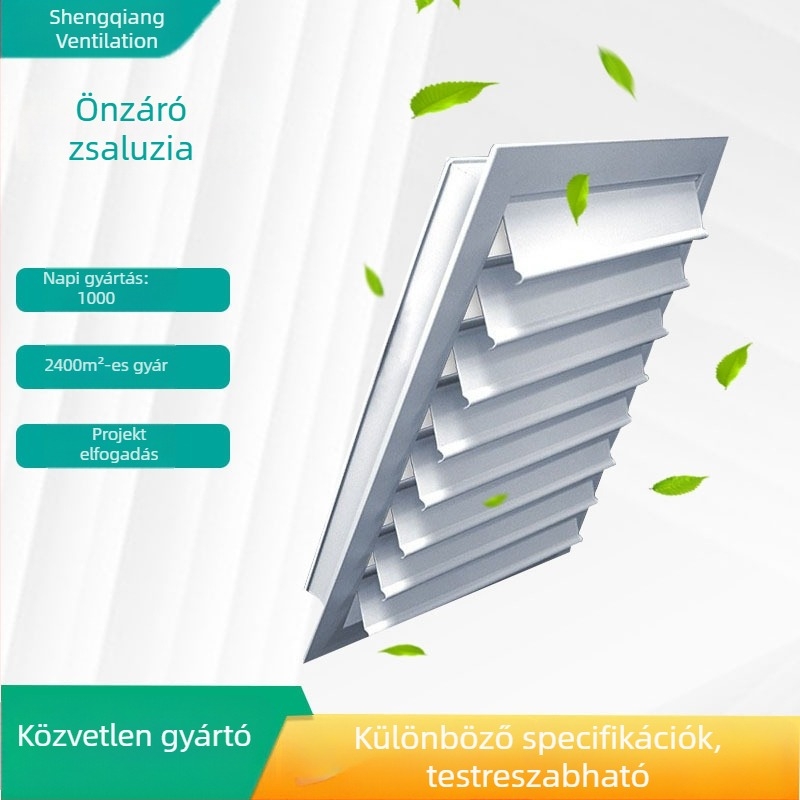 Rozsdamentes acél nyitható lamellás szellőző központi klímaberendezés kiáratához – axiális ventilátor védőburkolat, alumíniumötvözet