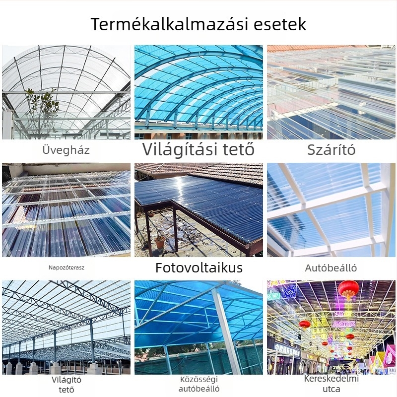 Átlátszó polikarbonát tetőpanelek előtetők és kültéri tetőkhöz, megerősített változat