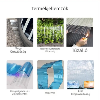 Polikarbonát átlátszó tetőcserép 840 típus, udvarokra, erkélyekre, előtetőkhez és üvegházakhoz