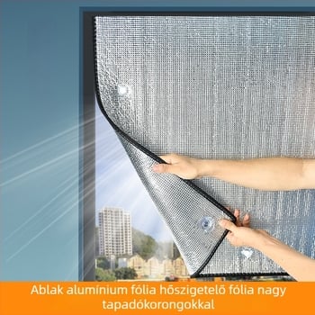 Üvegablakokra tervezett napvédő és hőszigetelő fólia, fúrás nélkül, árnyékoló roló üveges télikerthez, alumínium fólia, teljes sötétítés