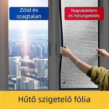 Üvegablakokra tervezett napvédő és hőszigetelő fólia, fúrás nélkül, árnyékoló roló üveges télikerthez, alumínium fólia, teljes sötétítés