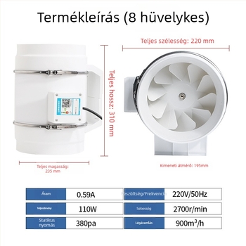 Konyha- és fürdőszobai csatornás ventilátor, 6–8 hüvelyk, erőteljes