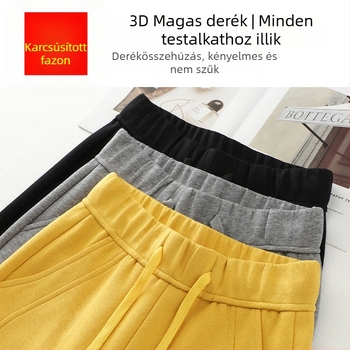 Sárga női egyenes szabású nadrág, rugalmas magas derék, karcsú szabás, mindennapi sportos nadrág, 2025 őszi-téli stílus