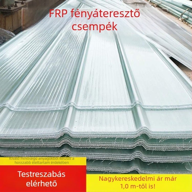 FRP átlátszó világító panelek üvegházakhoz, hullámos fényáteresztő panelek, szélességek 1,0 m, 1,2 m és 1,5 m