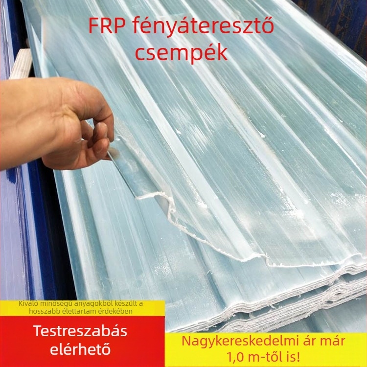 FRP átlátszó világító panelek üvegházakhoz, hullámos fényáteresztő panelek, szélességek 1,0 m, 1,2 m és 1,5 m