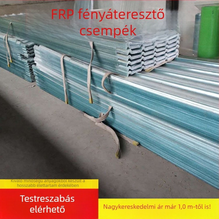 FRP átlátszó világító panelek üvegházakhoz, hullámos fényáteresztő panelek, szélességek 1,0 m, 1,2 m és 1,5 m