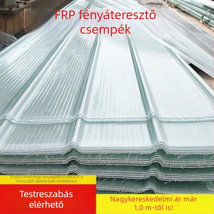 FRP átlátszó világító panelek üvegházakhoz, hullámos fényáteresztő panelek, szélességek 1,0 m, 1,2 m és 1,5 m