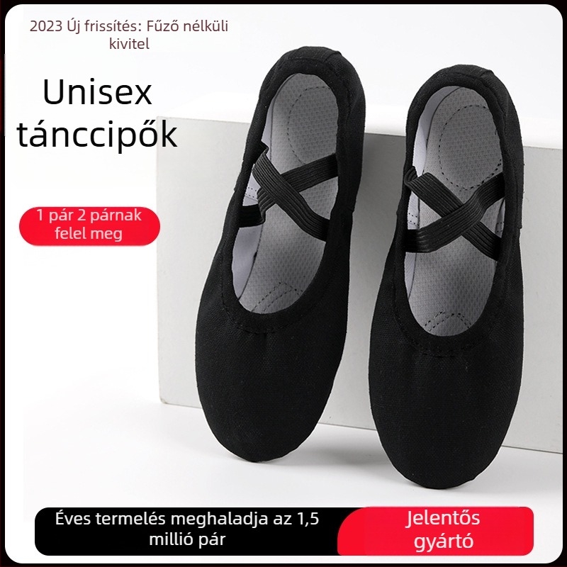 Fekete balettcipő puha bőr talppal, fűző nélkül, táncgyakorláshoz