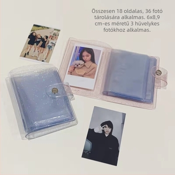 Koreai stílusú minimalist, átlátszó fotóalbum PVC borítóval, 3 hüvelykes, mini hordozható Polaroid-album, 18 oldal