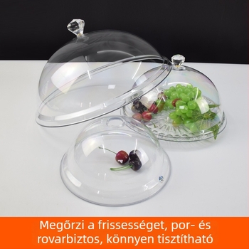 Kerek, átlátszó műanyag ételfedél kenyérhez és süteményekhez, hőálló, frissességet megőriz