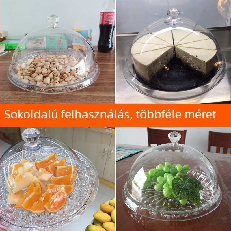 Kerek, átlátszó műanyag ételfedél kenyérhez és süteményekhez, hőálló, frissességet megőriz