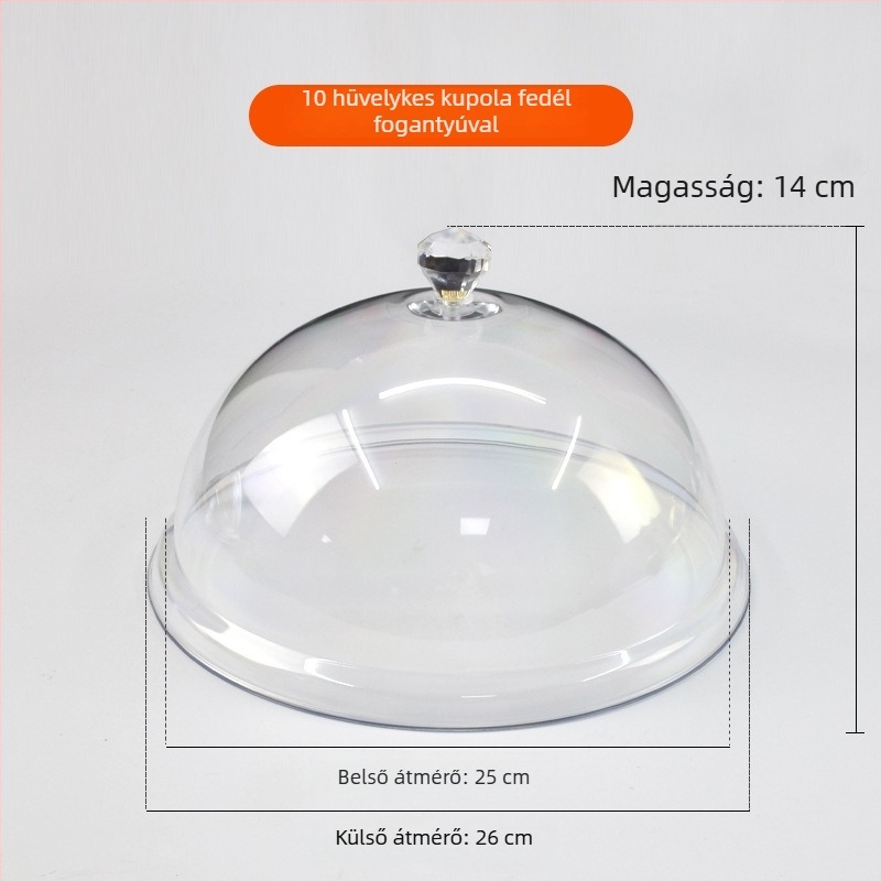 Kerek, átlátszó műanyag ételfedél kenyérhez és süteményekhez, hőálló, frissességet megőriz